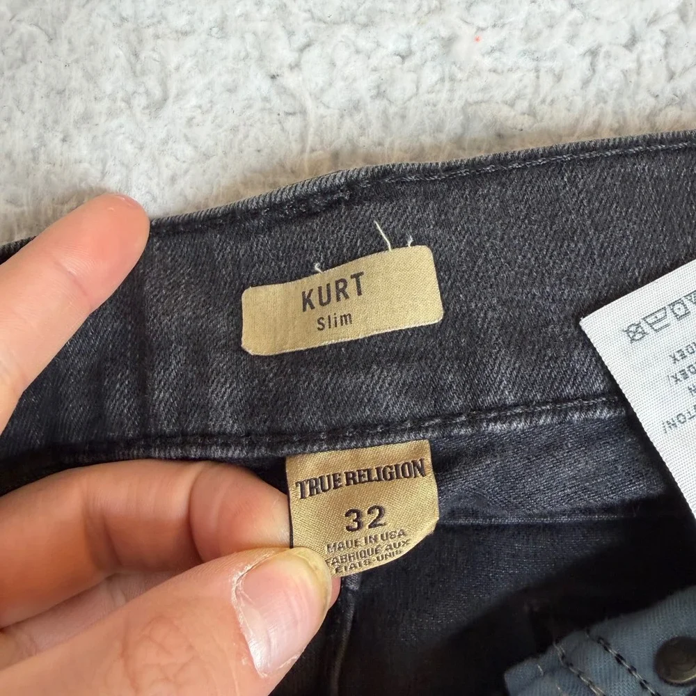 True Religion Kurt Slim Mens Faded Black Jeans Size 32 Made in USA Y2K Style